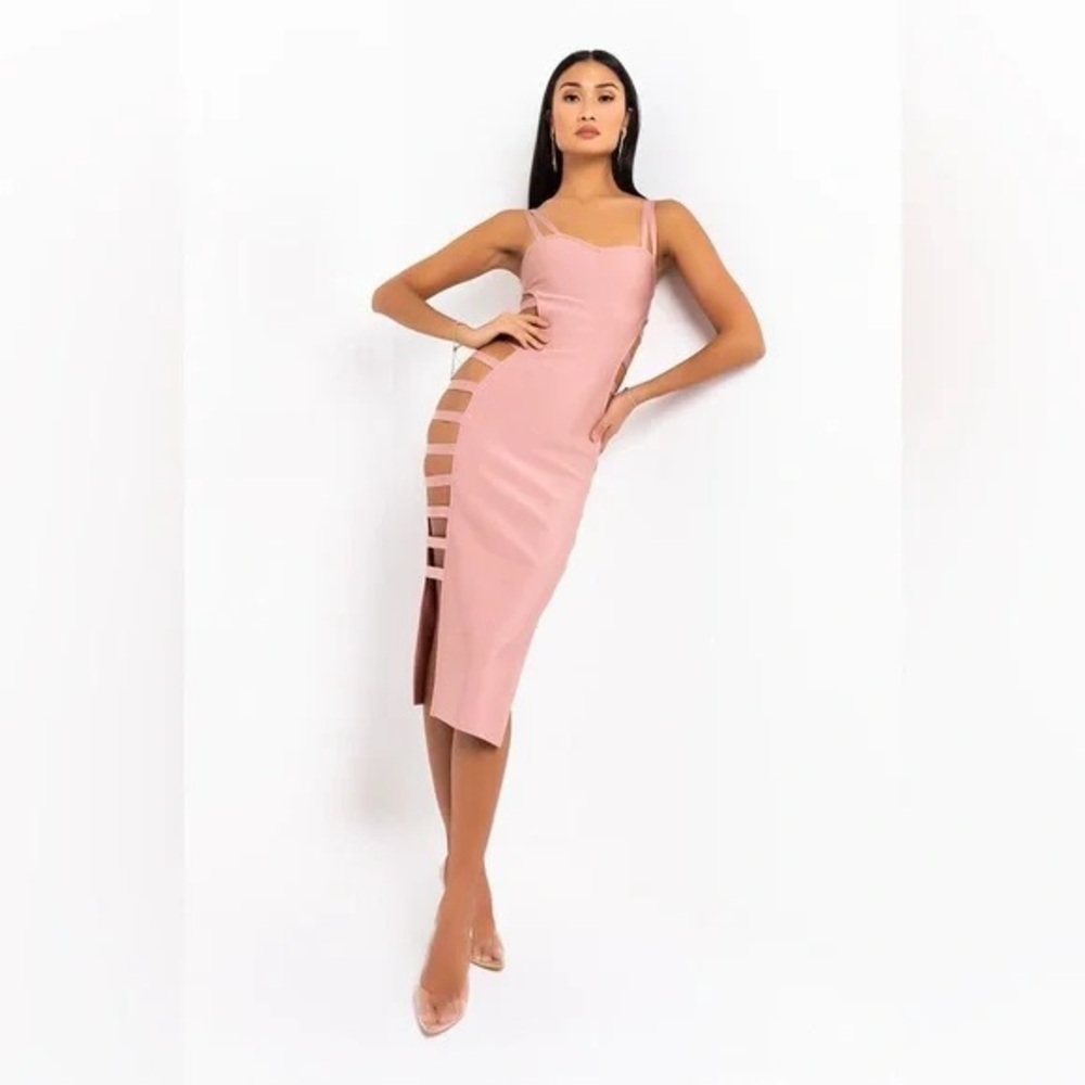 AKIRA Pink Asymmetrical Bandage Dress